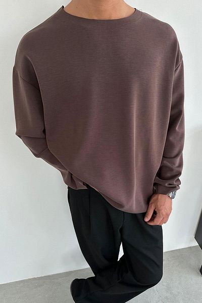 HAFKAGİYİM Καφέ Basic μακρυμάνικο μπλουζάκι Oversize