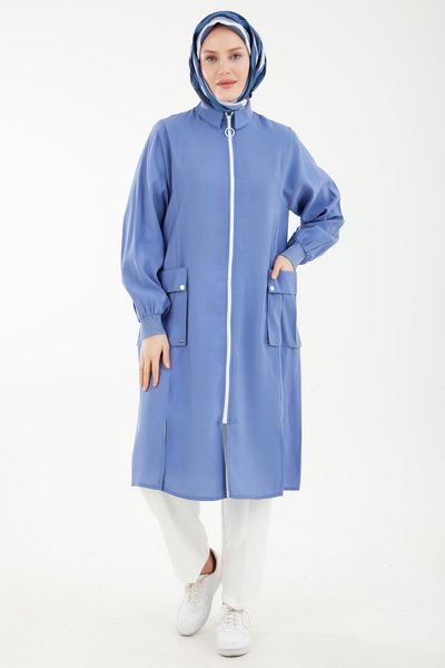 Armine TREND ARMINE TREND Sleeves Ribbed Front Zipper Pocket Wear Off Blue 23YT527