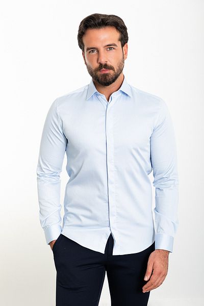 Mcr Straight Slim Fit Polycort Collar Classic Men's Shirt Blue - 37445.21K