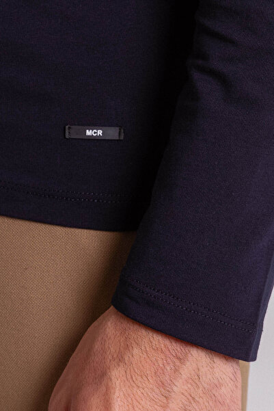 Mcr Plain Slim Fit Long Sleeve Full Turtleneck Men's Combed Cotton Navy Blue - 36678.21K