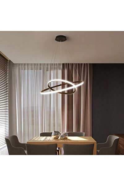 Lambadar İkili Halka Model Sarkıt Modern Led Beyaz Işık Ultra Power Led Avize Salon Mutfak Oda Ledli Avize