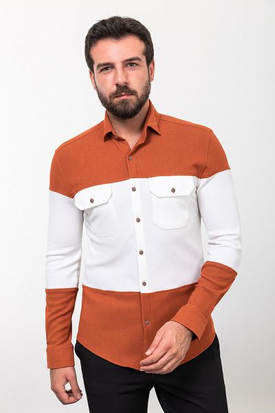 Mcr Piece Slim Fit Long Sleeve Cotton Men's Shirt Tile-Ecru - 37810.23K