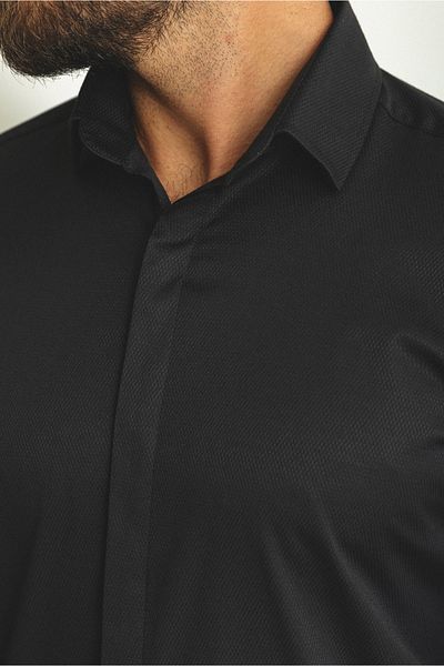 Mcr Cămașă pentru bărbați clasice slim fit cu model negru - 37675.22k