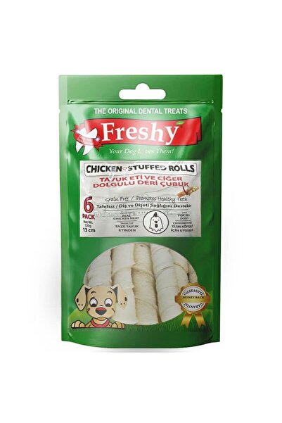 Freshy Tavuk Eti Ve Ciğer Dolgulu Deri Çubuk 6 Lı 13 Cm