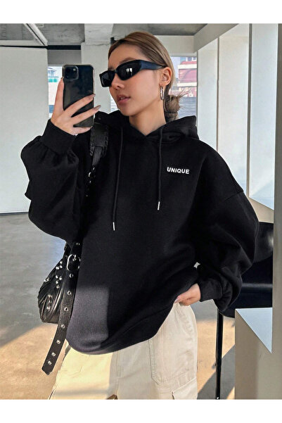 Revasser Unisex Erkek/Kadın UNİQUE Renkli Özel Baskılı Pamuklu Oversize Kapüşonlu Sweatshirt