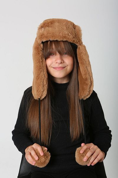 REMSA Camel Plush Hat - Children's Fur and Headphones, Rkş-Ç-04