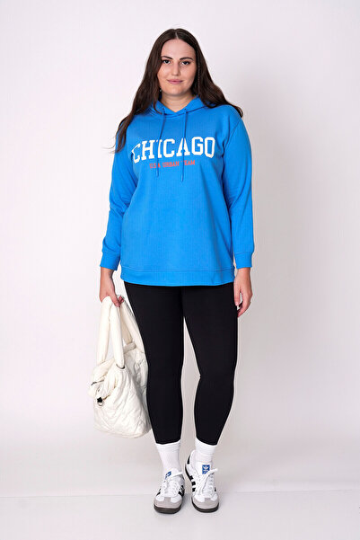 Büyük Moda CHİCAGO BASKILI KAPÜŞONLU SWEATSHIRT