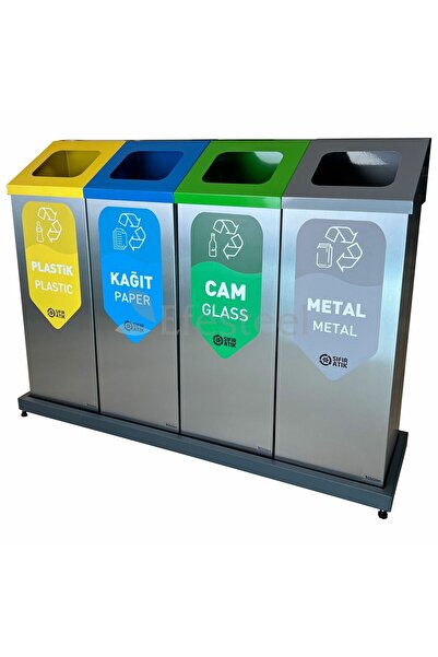 Efesteel Paslanmaz Sehpalı Dörtlü Sıfır Atık Kutusu