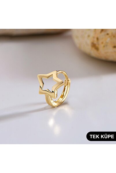 GOLDKUPE 14 Ayar Tek Yıldız Halka Altın Küpe 0,65 gr
