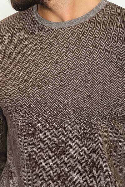 Mcr Piece Patterned Slim Fit Crew Neck Long Sleeve Men's T-Shirt Brown-Ecru - 36751.22K