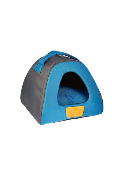 Gigwi Üçgen Kanvas Kumaş Kedi ve Küçük Irk Köpek Yatağı Gri/Mavi 40x40x33 Cm