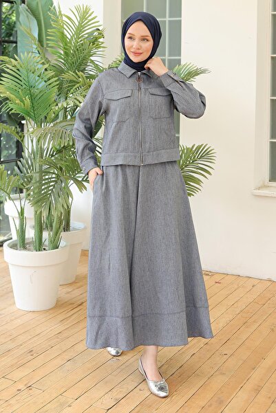 Armine Armine Trend Two-Piece Suit with Shirt Collar Skirt Indigo 24Yt627