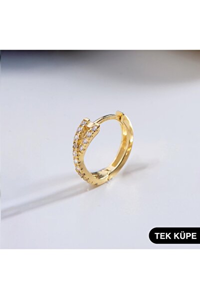GOLDKUPE 14 Ayar Taşlı Tek Halka Altın Küpe 0,78 gr
