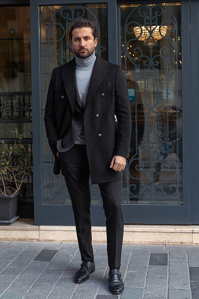 Mcr Straight Slim Fit Wide Collar Wool Men's Coat Black - 21210.20K