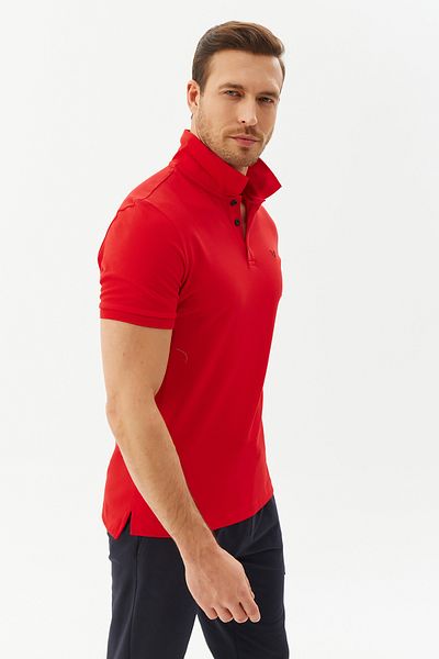 bilcee Tricou roșu din bumbac pentru sport și zilnic, cu gât polo, cu nasturi, 8982