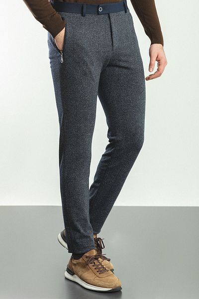 Mcr Patterned Super Slim Fit Pocket Zippered Men's Trousers Navy Blue - 38135.22K