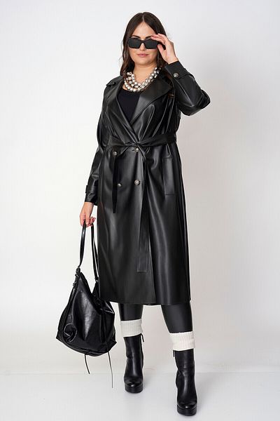 Büyük Moda Faux Leather Trench Coat