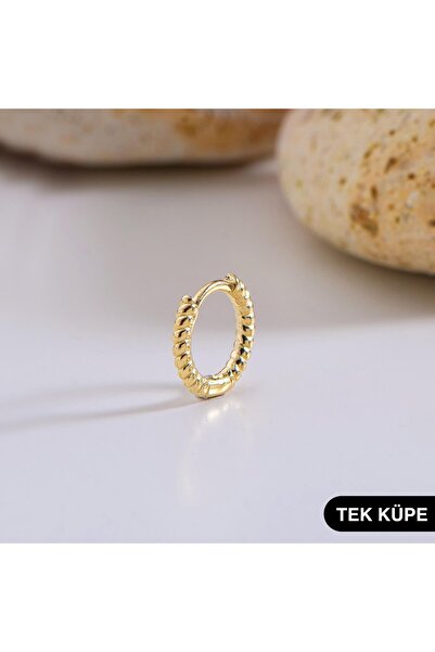 GOLDKUPE 14 Ayar Altın Minik Modern Burgulu Tek Halka Küpe 0,64 gr
