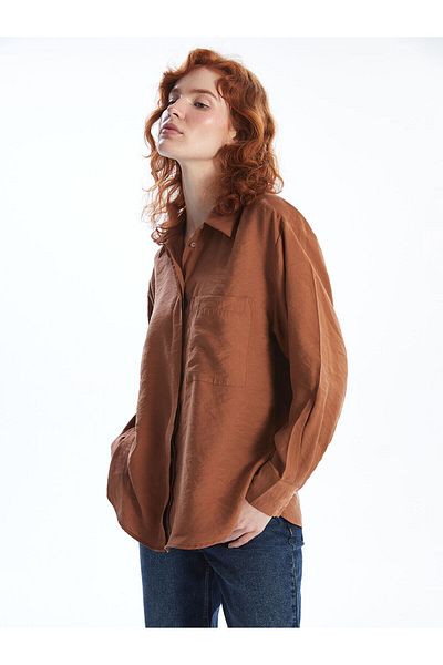 LC Waikiki Γυναικείο πουκάμισο Lcw Vision καφέ Oversize