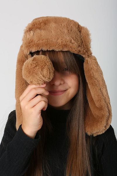 REMSA Camel Plush Hat - Children's Fur and Headphones, Rkş-Ç-04