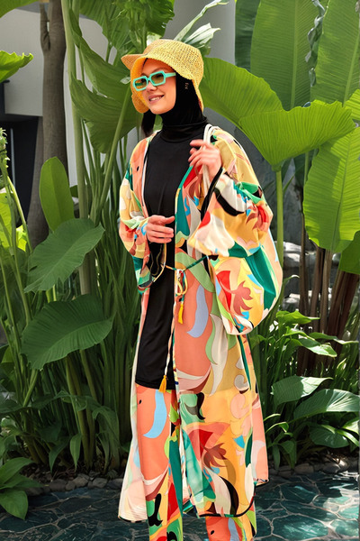 Marina Καφτάν κιμονό με πορτοκαλί σχέδιο - P2404