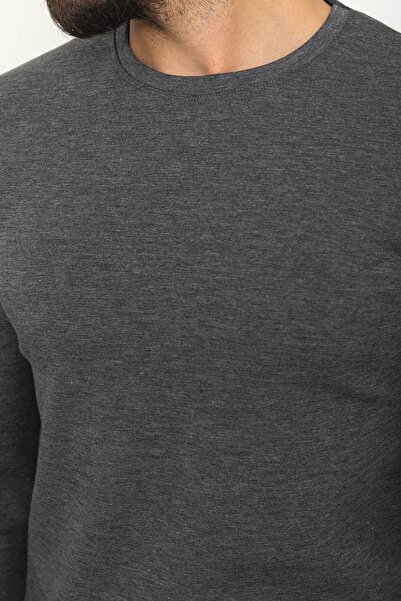 Mcr Ανδρικό μακρυμάνικο μπλουζάκι με λεπτή εφαρμογή, λαιμόκοψη και μακρύ μανίκι, ανθρακί - 36760.22K