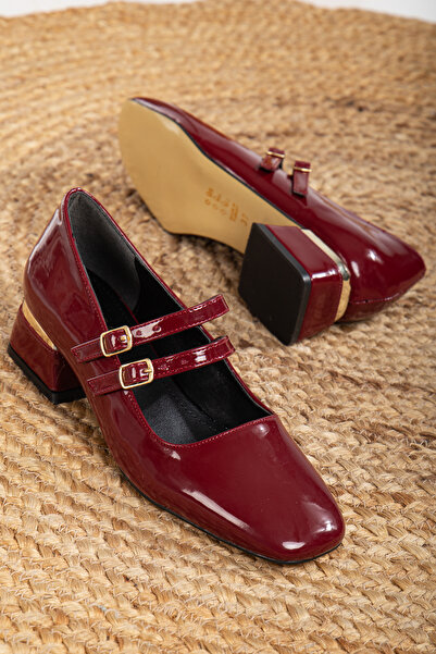 Mc vay Shoes Design special Toc Mary Jane Claret Roșu Piele Lacuită Cască dub...
