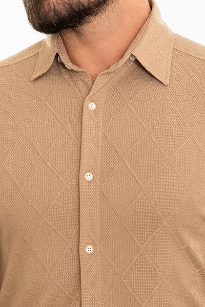 Mcr Patterned Slim Fit Men's Shirt Camel - 37839.23K