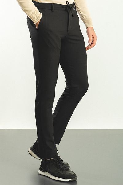 Mcr Ανδρικό παντελόνι Straight Super Slim Fit με ελαστικό κορδόνι μέσης μαύρο - 38112.22k