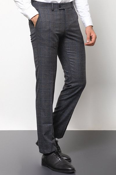 Mcr Plaid Slim Fit Classic Wool Men's Trousers Navy-Brown - 38111.22K
