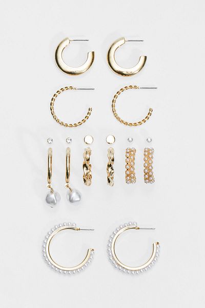 Stradivarius Set of 9 pairs of pearl bead earrings and hoops