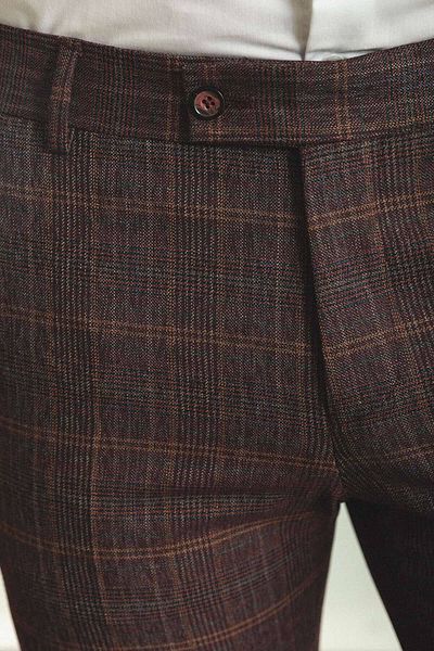 Mcr Plaid Slim Fit Classic Wool Men's Trousers Claret Red - 38111.22K