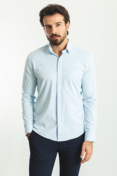 Mcr Cămașă clasică pentru bărbați, slim fit, cu model, albastru - 37675.22K