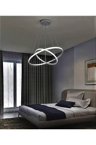 Lambadar İkili Halka Model Sarkıt Modern Led Beyaz Işık Ultra Power Led Avize Salon Mutfak Oda Ledli Avize
