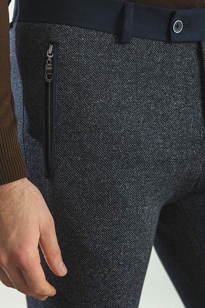 Mcr Patterned Super Slim Fit Pocket Zippered Men's Trousers Navy Blue - 38135.22K