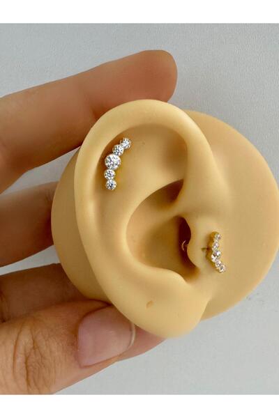 Arescollection 1 adet G23 TİTANİUM ( titanyum) zirkon taşlı tragus kıkırdak   helix lobe uyumlu piercing