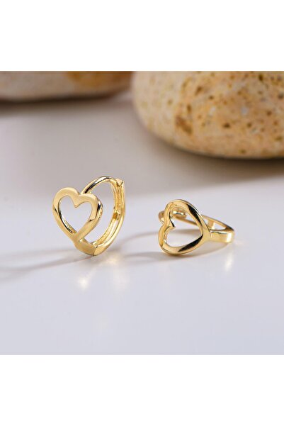 GOLDKUPE 14 Ayar Minik Kalp Halka Altın Küpe 1,13 gr