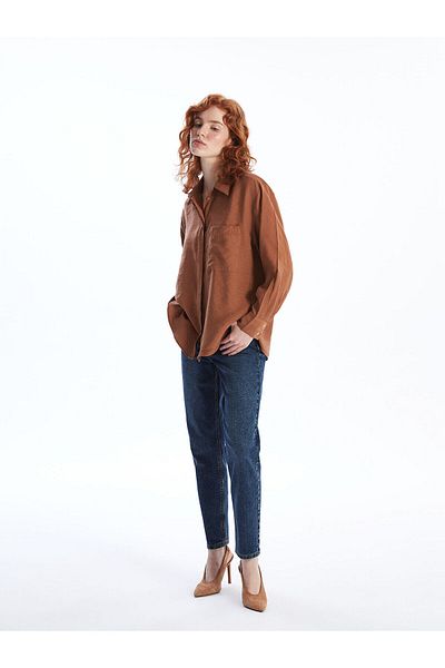 LC Waikiki Γυναικείο πουκάμισο Lcw Vision καφέ Oversize