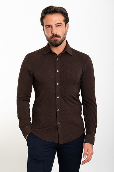 Mcr Patterned Slim Fit Men's Shirt Brown - 37839.23K