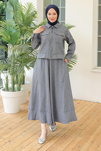 Armine Armine Trend Two-Piece Suit with Shirt Collar Skirt Indigo 24Yt627