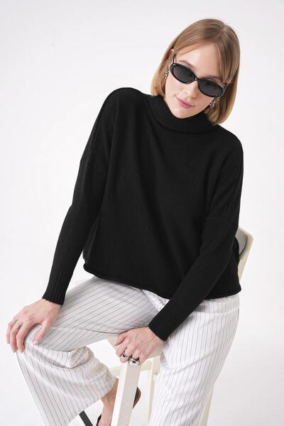CHUBA Women's Soft Textured Oversize Turtleneck Knitwear Sweater Black 25W3014