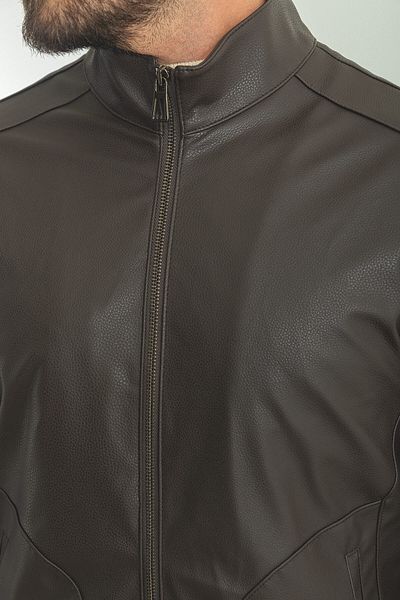 Mcr Straight Slim Fit Judge Collar Faux Leather Men's Coat Brown - 39579.22K