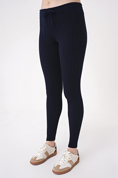 CHUBA Navy Blue Corded Knitwear Leggings - Soft Button Women's Leggings 25W3018