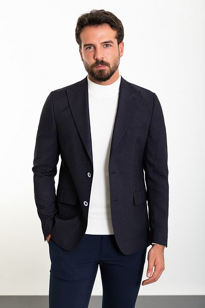 Mcr Straight Slim Fit Wide Collar Wool Men's Jacket Navy Blue - 40339.23K