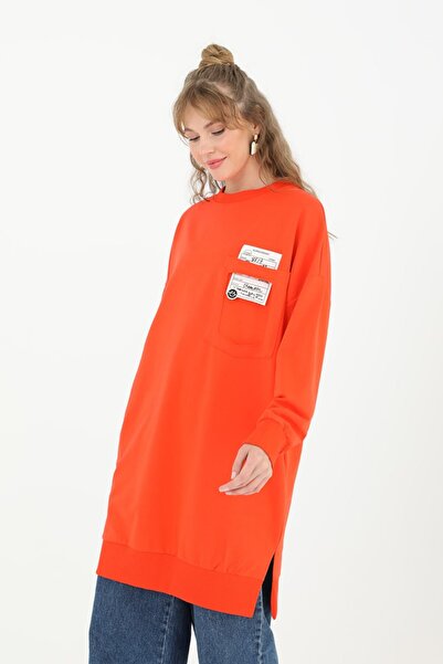 Puane CYLN10597 PUANE İKİ İPLİK KUMAŞ CEP VE YAZI DETAYLI SWEATSHIRT