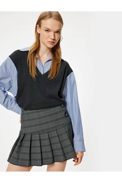 Koton Long Sleeve Classic Collar Shirt with Knitwear Fabric Detail