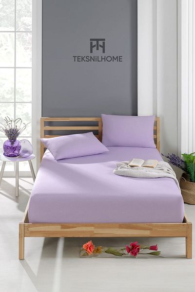 TeksNil Home RANFORCE - كارسوف مزدوج من القطن المرن الاقتصادي باللون الأرجواني، 8 ألوان