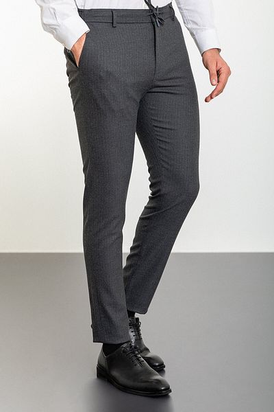 Mcr Striped Super Slim Fit Men's Trousers with Elastic Waist Drawstring Gray - 38227.23K