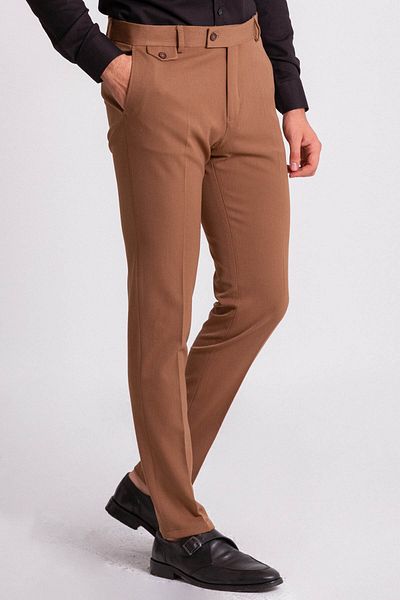 Mcr Plain Camel Color Slim Fit Classic Men's Trousers