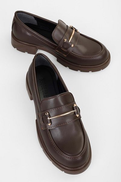 Shoeberry Women's Aston Brown Skin Buckle Detailed Loafer